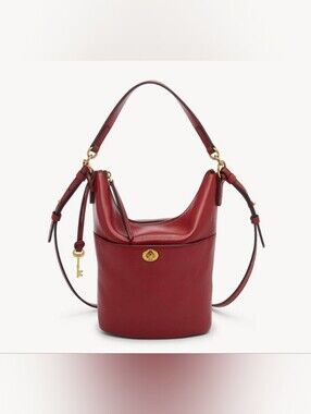 Fossil Genuine Leather Wine Color Mini Bucket Shoulder Or Crossbody Bag NWTs